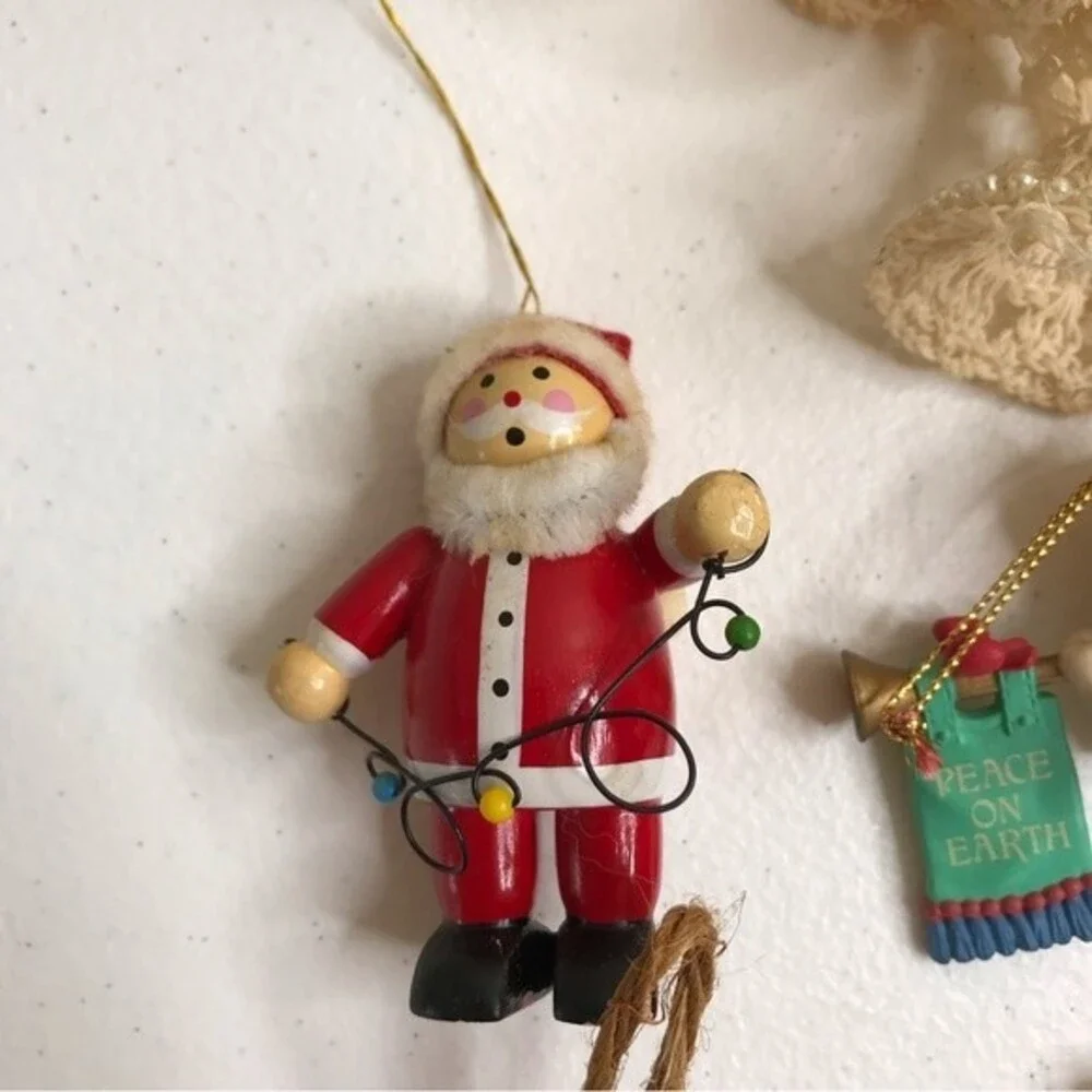Vintage Assorted Christmas Ornaments Brass Bell Handmade Needlepoint Crochet Lot